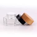 1oz 30g hot sell skincare cream empty hexagonal glass jar cosmetics packaging with bamboo wooden lid